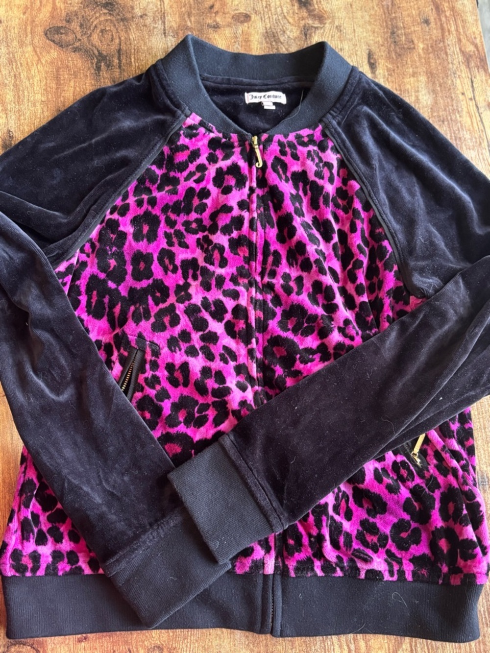 Juicy Couture Bowie Leopard Velour Bomber Jacket Y2K